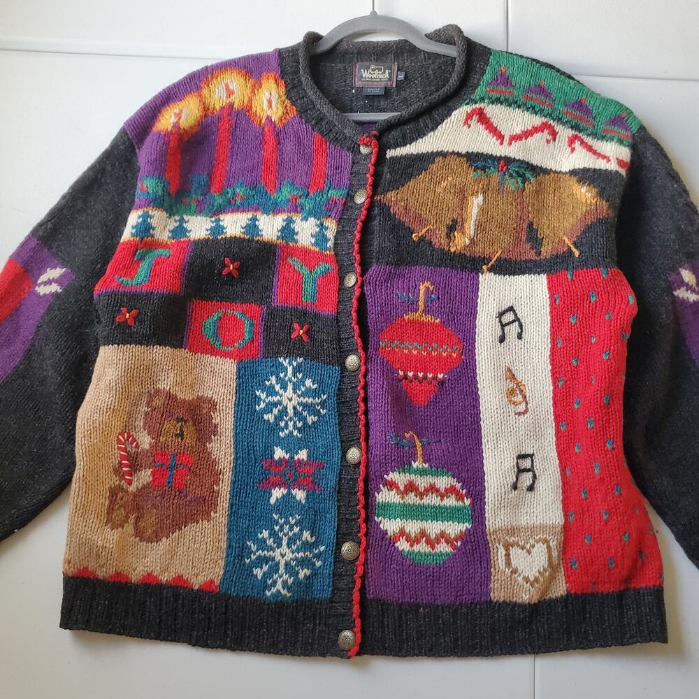 Vintage Woolrich Cardigan Sweater Womens Large Multicolor Christmas Knit Holiday - Picture 2 of 10